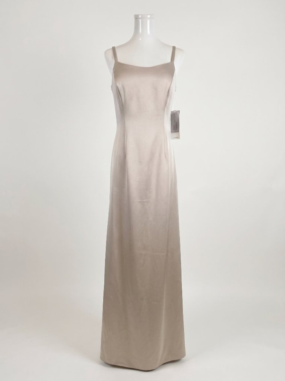 NWT Alyce Designs Champagne Satin Princess Seam Formal Maxi Evening Gown Size 10